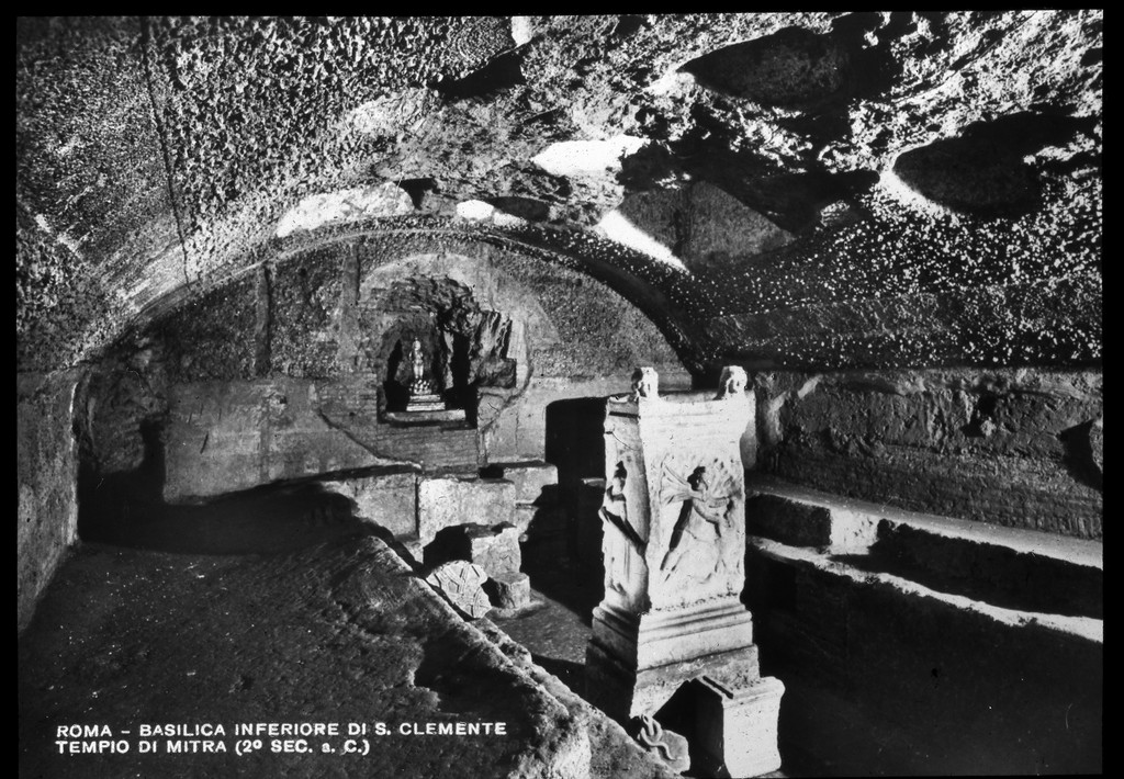 Ancient postcard of the Mitreo di San Clemente.