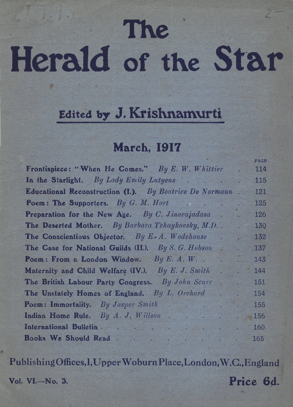 The international journal of the Order of the Star in the East, published around Jiddu Krishnamurti and the Theosophical expectation of a coming World Teacher.
