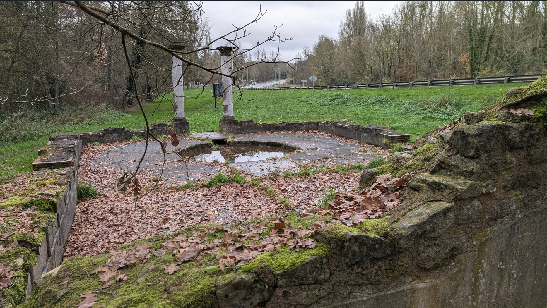 Another angle of the sanctuary, showing its open layout toward the road.