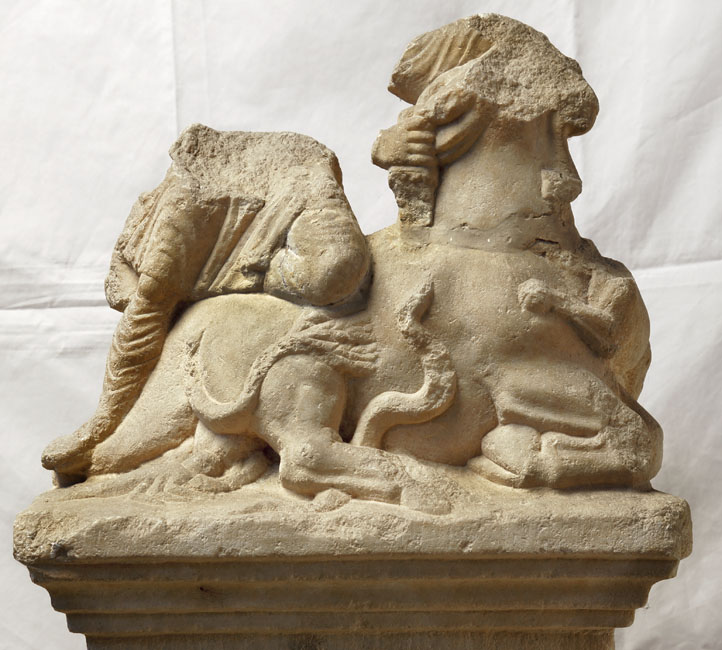 Mithras killing the bull, detail. Mithraeum III of Ptuj