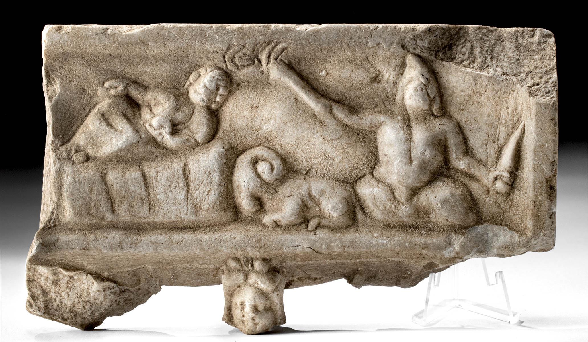 Relief showing the birth of Mithras beside a reclining Oceanus or Saturn.