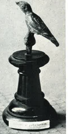 Bronze raven on dagger from Mithraeum I, Ptuj