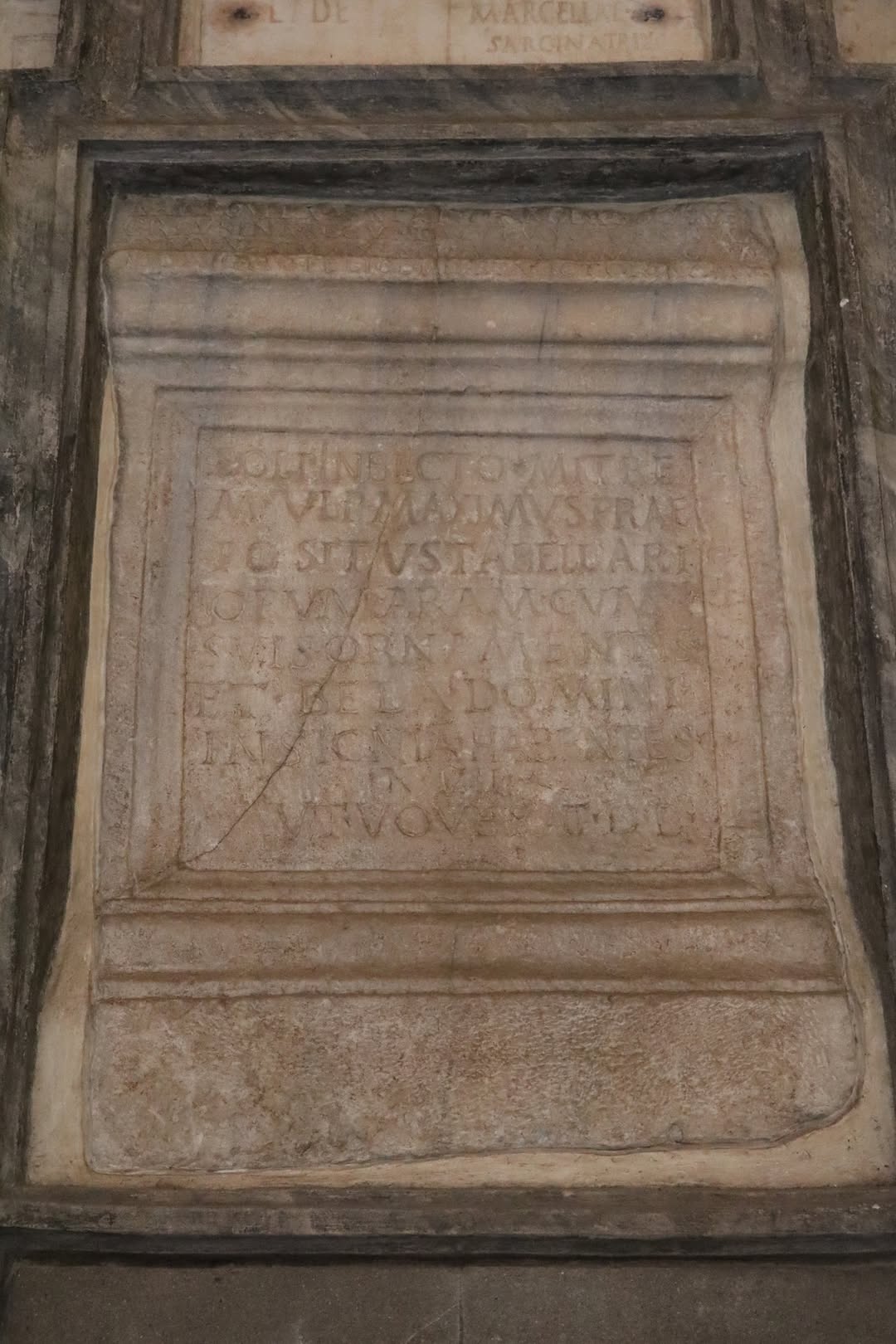 Marble altar dedicated to Sol Invictus Mithras, found in Rome (in aedibus Maffaeiorum), set up in 183 A.D. by M. Ulpius Maximus, praepositus tabellariorum, together with its ornaments and Mithraic insignia, in fulfilment of a vow.