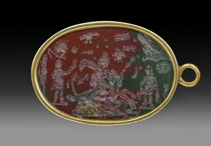 Intaglio of Mithras from Firenze. Tauroctony side.
