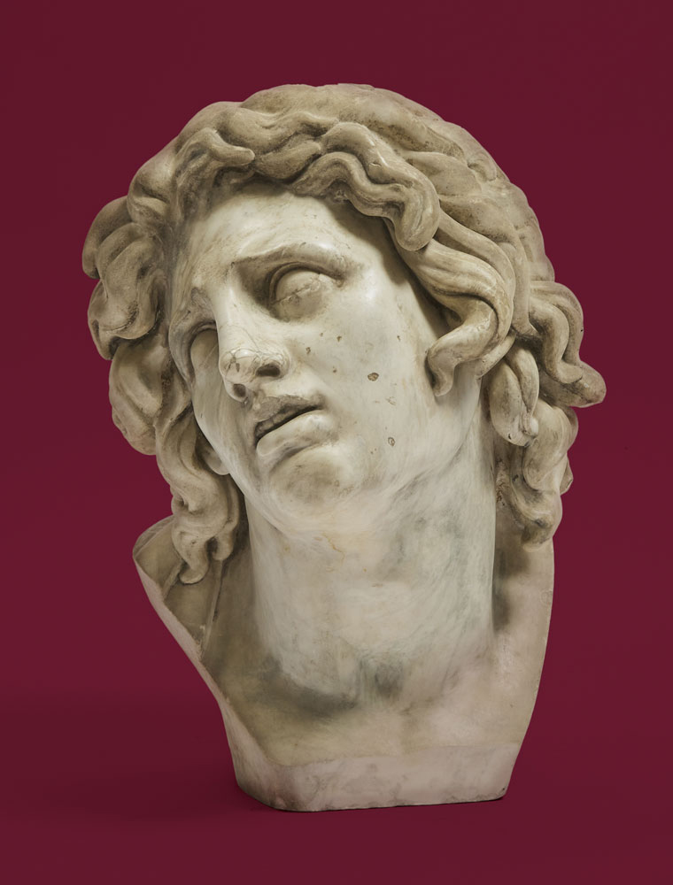 A marble head in the Uffizi Gallery, long interpreted as a “dying Alexander,” but probably representing Mithras tauroctonos.
