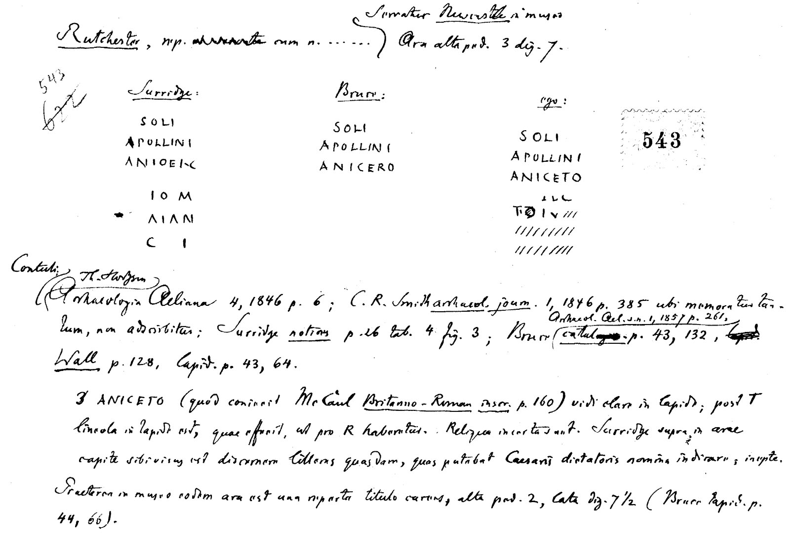 Early drawing of the Rudchester inscription.
