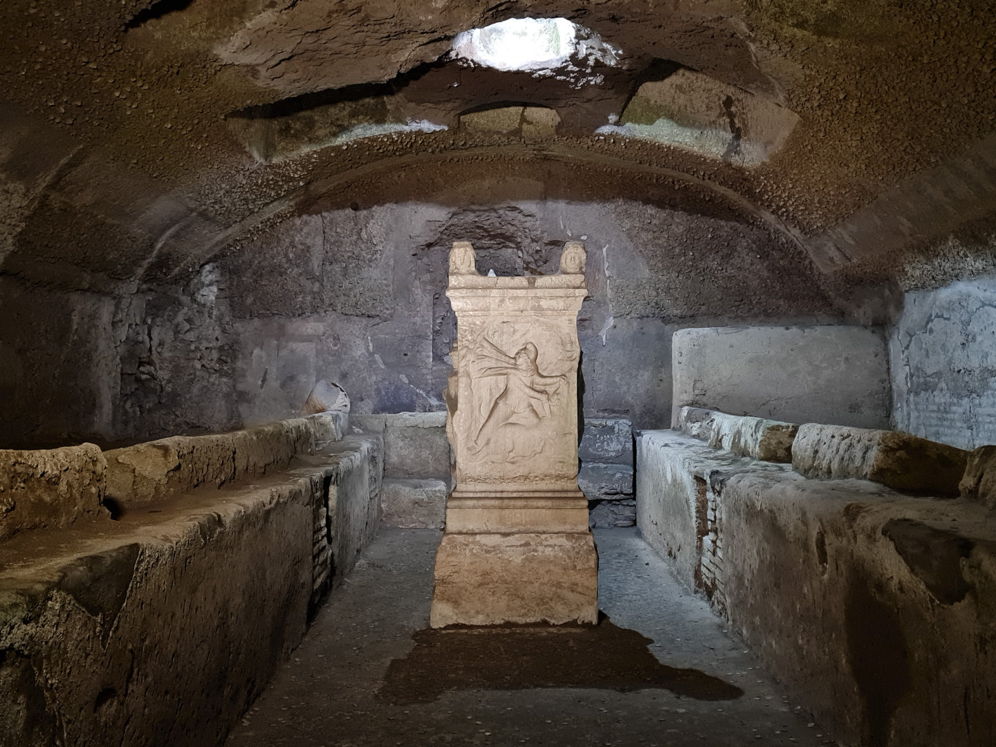 Interior of the San Clemente Mithraeum. Interior of the San Clemente Mithraeum.