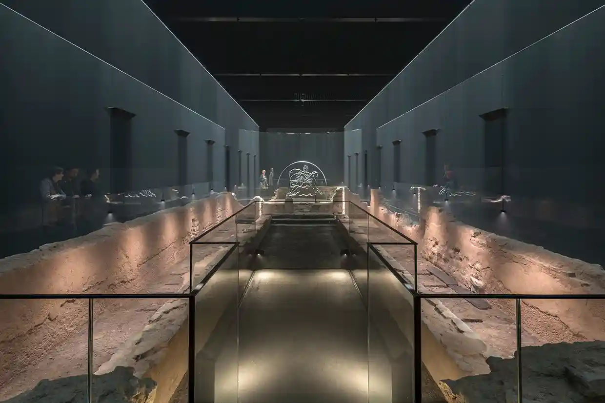 London Mithraeum is housed in Bloomberg’s European headquarters, designed by Norman Foster. Photograph: James Newton