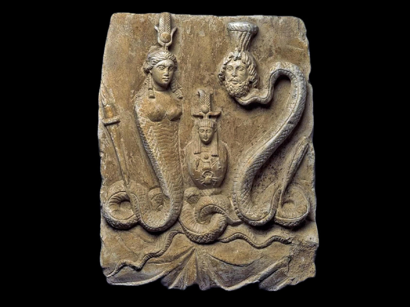 Isis and Osiris (Serapis) with bodies of a serpent c. 332 B.C. – 395 A.D. 