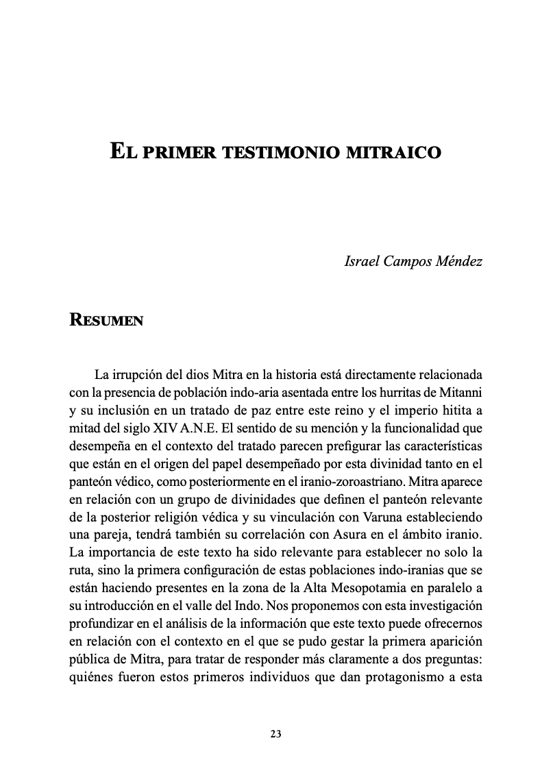 El primer testimonio mitraico